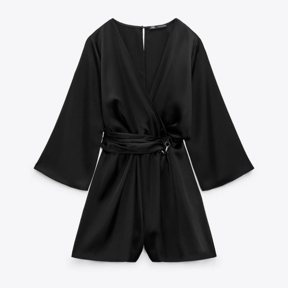 Zara NWT Chain‎ Link Black Satin Romper